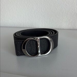 Dior Black Leather Belt with Silver Buckle